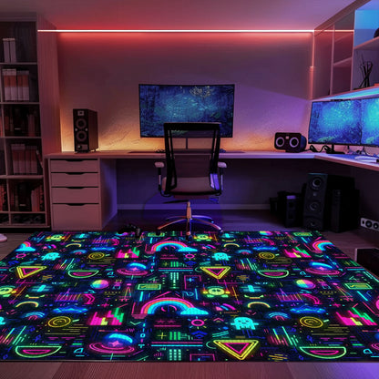 Step into Retro Gaming Paradise with Dark and Neon 80s Arcade NES Game 8bit Rugs, Arcade Decor, Gift for Gamers, Video Game Lovers G358