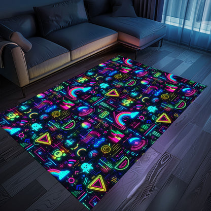 Step into Retro Gaming Paradise with Dark and Neon 80s Arcade NES Game 8bit Rugs, Arcade Decor, Gift for Gamers, Video Game Lovers G358