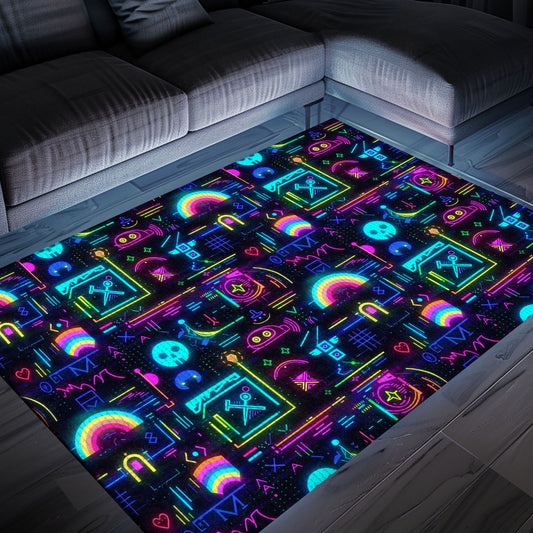 Dark and Neon 80s Arcade NES Game 8bit Rugs: Enhancing Your Gaming Experience, Arcade Decor, Gift for Gamers, Video Game Lovers G357