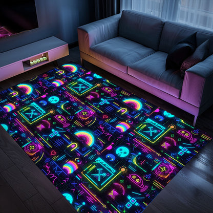 Dark and Neon 80s Arcade NES Game 8bit Rugs: Enhancing Your Gaming Experience, Arcade Decor, Gift for Gamers, Video Game Lovers G357