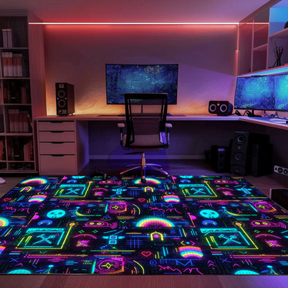 Dark and Neon 80s Arcade NES Game 8bit Rugs: Enhancing Your Gaming Experience, Arcade Decor, Gift for Gamers, Video Game Lovers G357
