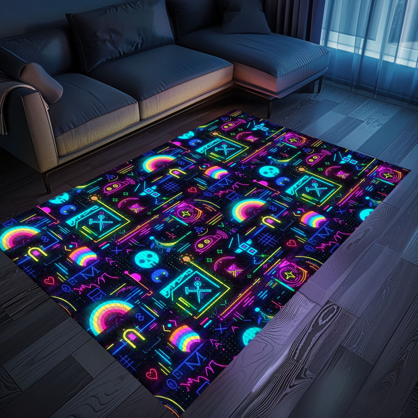 Dark and Neon 80s Arcade NES Game 8bit Rugs: Enhancing Your Gaming Experience, Arcade Decor, Gift for Gamers, Video Game Lovers G357