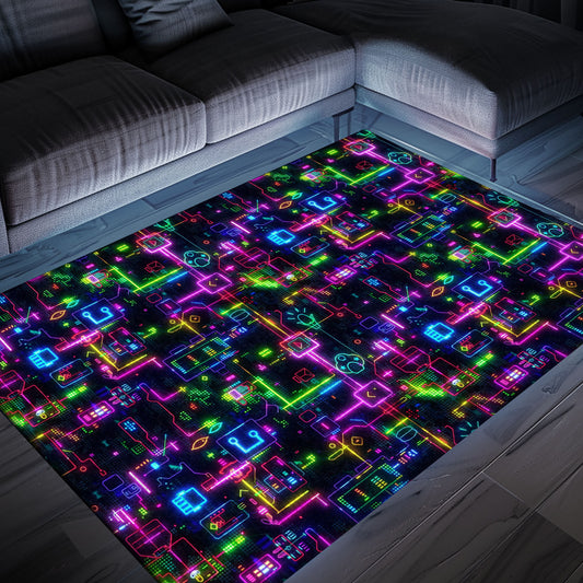 Bring the Arcade Home with Dark and Neon 80s Arcade NES Game 8bit Rugs: Perfect for Gamers, Arcade Decor, Gift for Gamers, Video Game Lovers G356