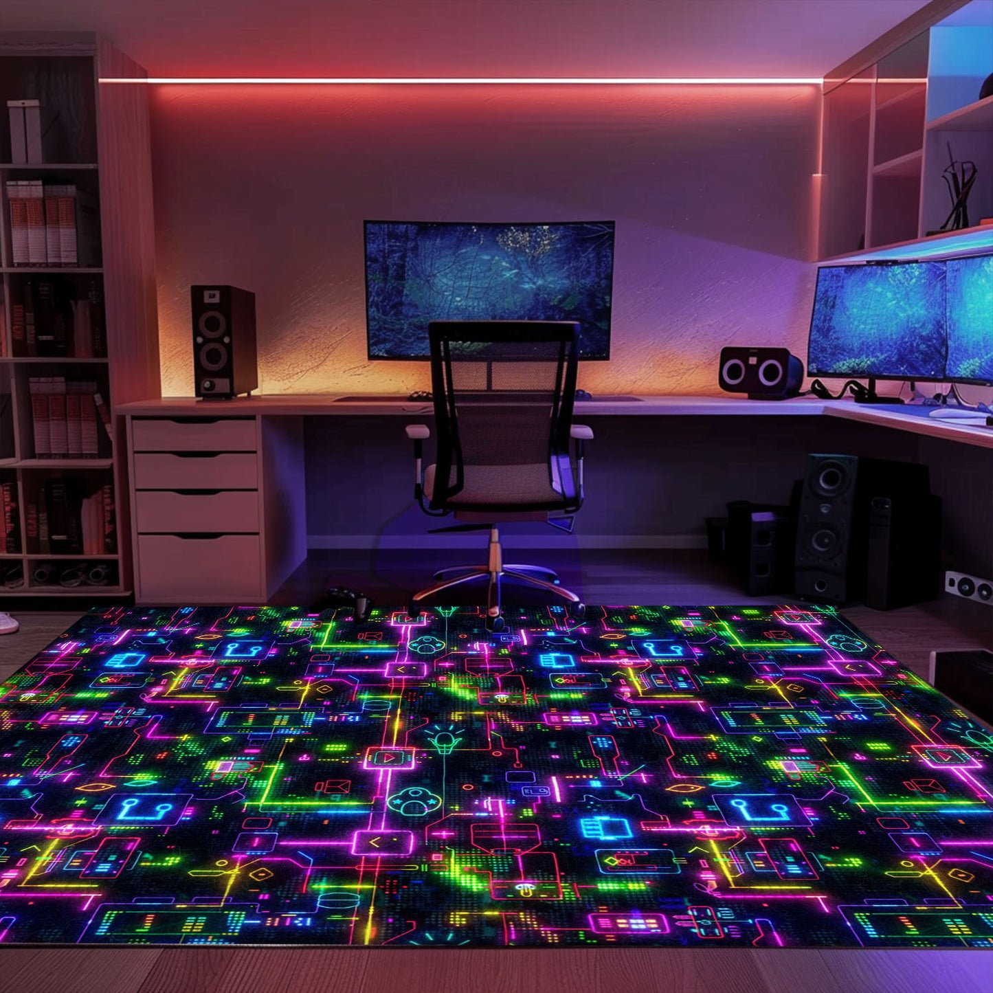 Bring the Arcade Home with Dark and Neon 80s Arcade NES Game 8bit Rugs: Perfect for Gamers, Arcade Decor, Gift for Gamers, Video Game Lovers G356