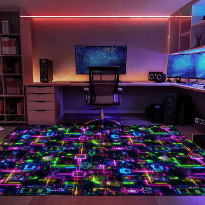 Bring the Arcade Home with Dark and Neon 80s Arcade NES Game 8bit Rugs: Perfect for Gamers, Arcade Decor, Gift for Gamers, Video Game Lovers G356