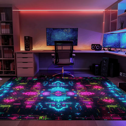 Dark and Neon 80s Arcade NES Game 8bit Rugs: Revamp Your Living Space with Retro Flair, Arcade Decor, Gift for Gamers, Video Game Lovers G355