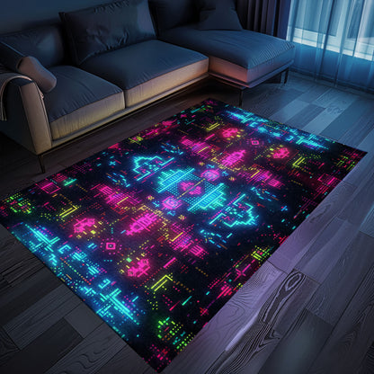 Dark and Neon 80s Arcade NES Game 8bit Rugs: Revamp Your Living Space with Retro Flair, Arcade Decor, Gift for Gamers, Video Game Lovers G355