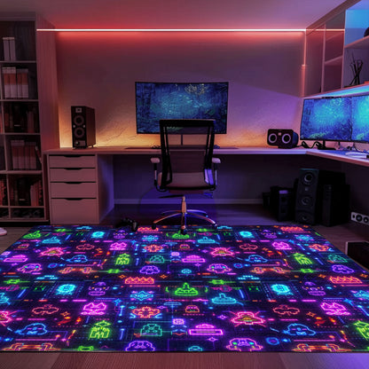 Level Up Your Home Decor with Dark and Neon 80s Arcade NES Game 8bit Rugs, Arcade Decor, Gift for Gamers, Video Game Lovers G354