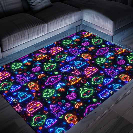 Dark and Neon 80s Arcade NES Game 8bit Rugs: A Must-Have for Retro Gaming Enthusiasts, Arcade Decor, Gift for Gamers, Video Game Lovers G353