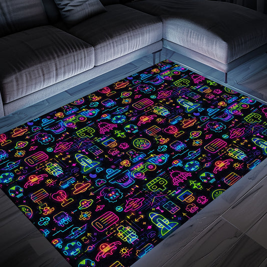 Create the Ultimate Gaming Atmosphere with Dark and Neon 80s Arcade NES Game 8bit Rugs, Arcade Decor, Gift for Gamers, Video Game Lovers G350