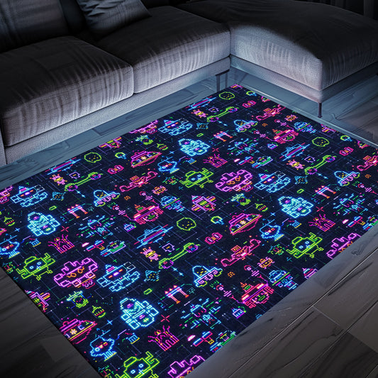 Dark and Neon 80s Arcade NES Game 8bit Rugs: Elevate Your Home Arcade Decor, Arcade Decor, Gift for Gamers, Video Game Lovers G347