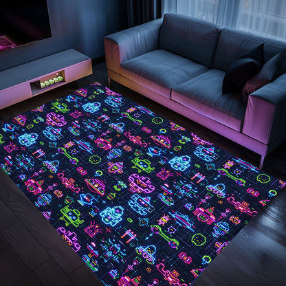Dark and Neon 80s Arcade NES Game 8bit Rugs: Elevate Your Home Arcade Decor, Arcade Decor, Gift for Gamers, Video Game Lovers G347