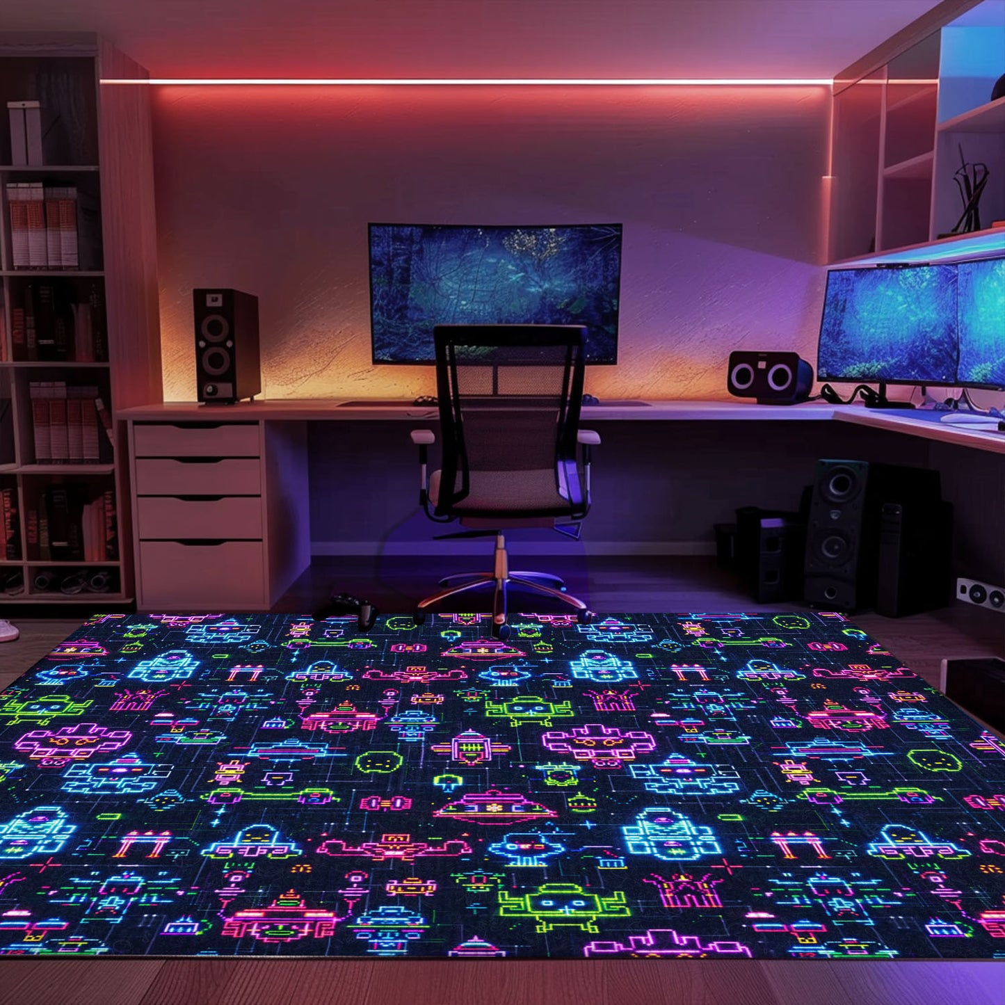 Dark and Neon 80s Arcade NES Game 8bit Rugs: Elevate Your Home Arcade Decor, Arcade Decor, Gift for Gamers, Video Game Lovers G347