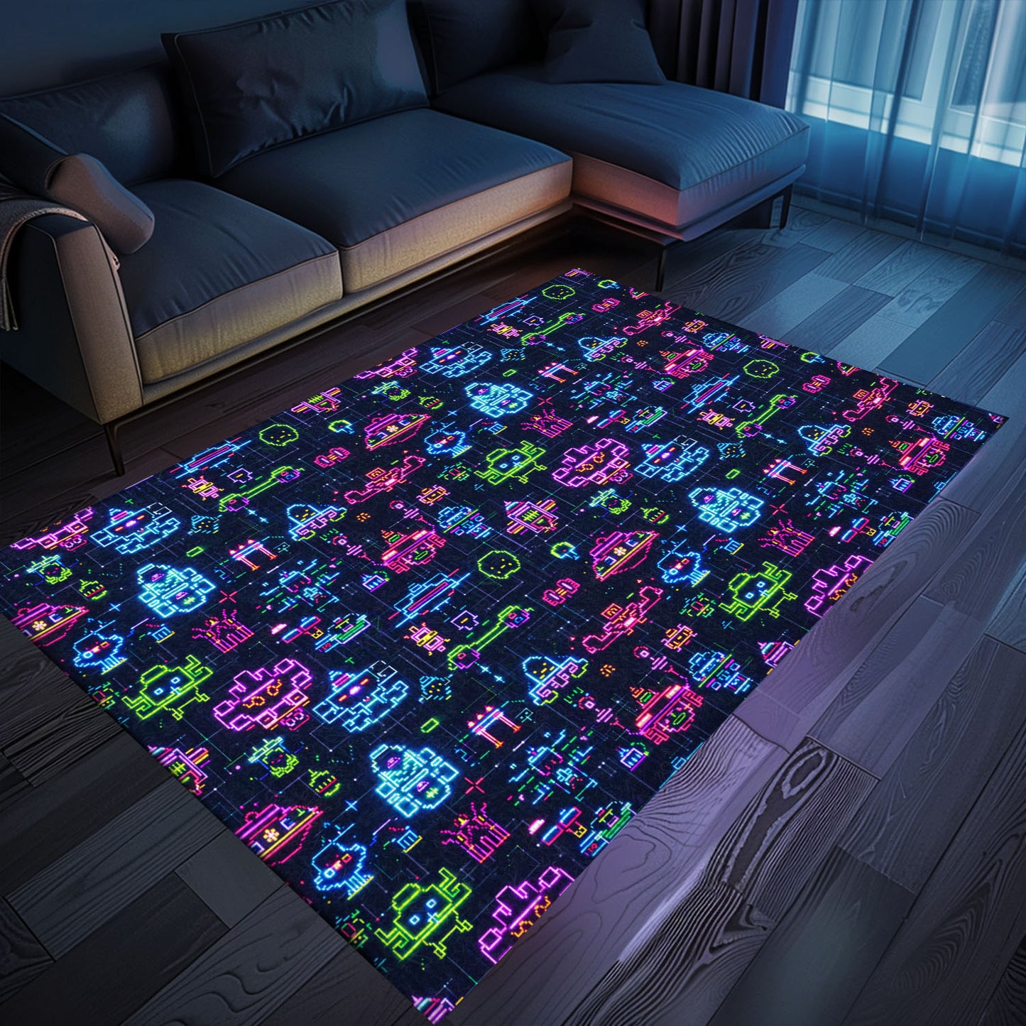 Dark and Neon 80s Arcade NES Game 8bit Rugs: Elevate Your Home Arcade Decor, Arcade Decor, Gift for Gamers, Video Game Lovers G347