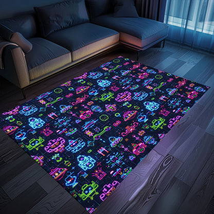Dark and Neon 80s Arcade NES Game 8bit Rugs: Elevate Your Home Arcade Decor, Arcade Decor, Gift for Gamers, Video Game Lovers G347