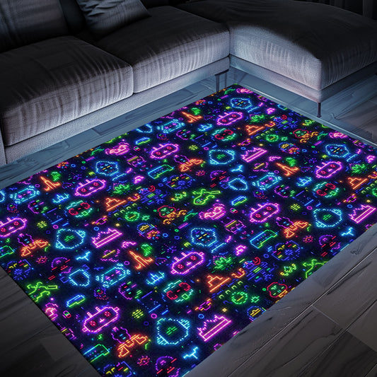 Enhance Your Gaming Den with Dark and Neon 80s Arcade NES Game 8bit Rugs: Perfect for Gamers, Arcade Decor, Gift for Gamers, Video Game Lovers G346