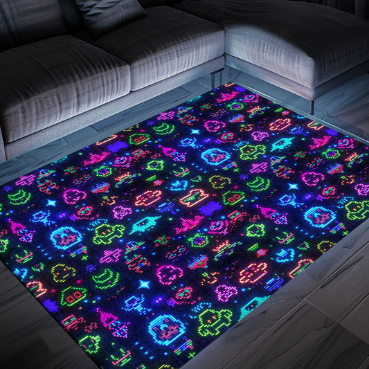 Dark and Neon 80s Arcade NES Game 8bit Rugs: The Ultimate Gift for Video Game Enthusiasts, Arcade Decor, Gift for Gamers, Video Game Lovers G344