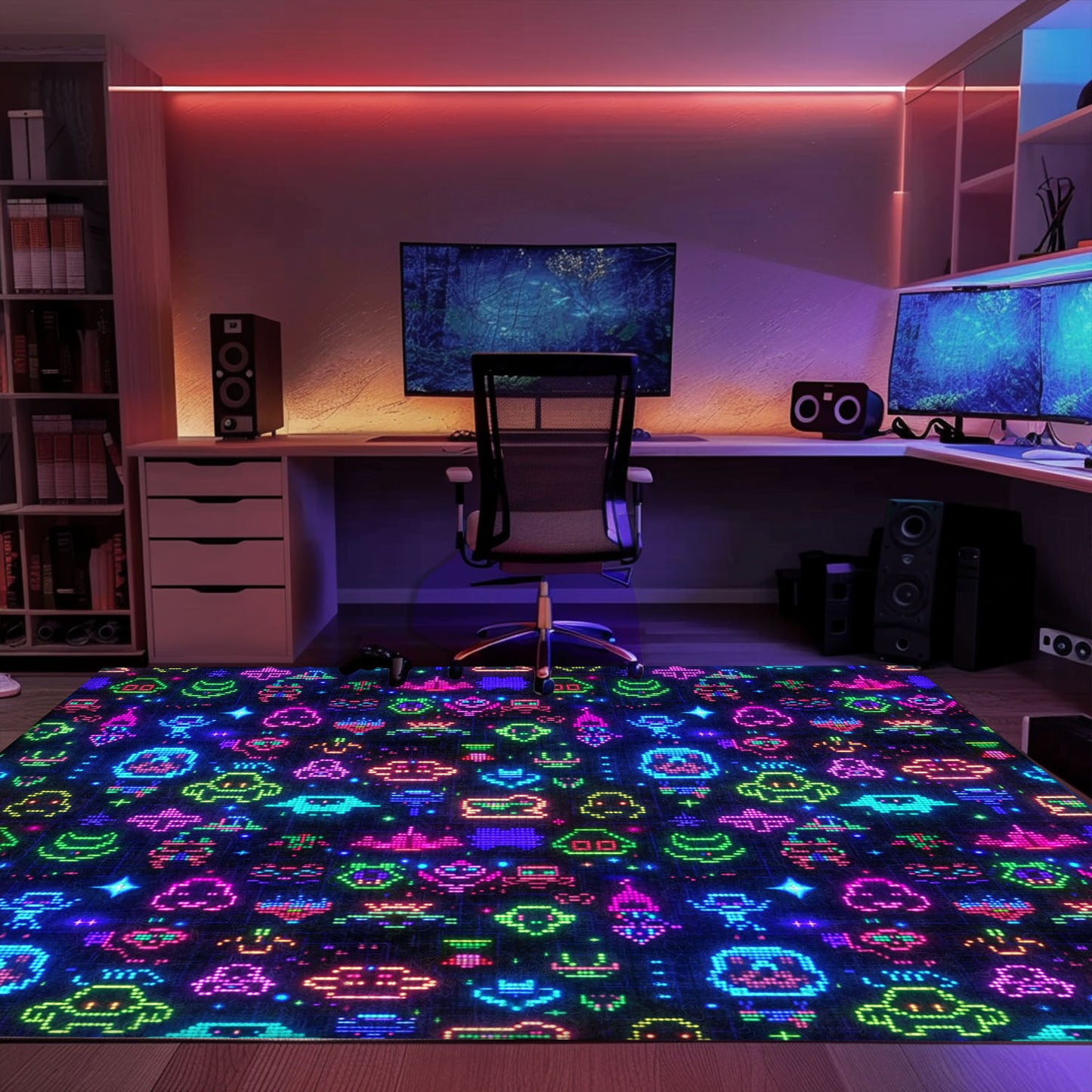 Dark and Neon 80s Arcade NES Game 8bit Rugs: The Ultimate Gift for Video Game Enthusiasts, Arcade Decor, Gift for Gamers, Video Game Lovers G344
