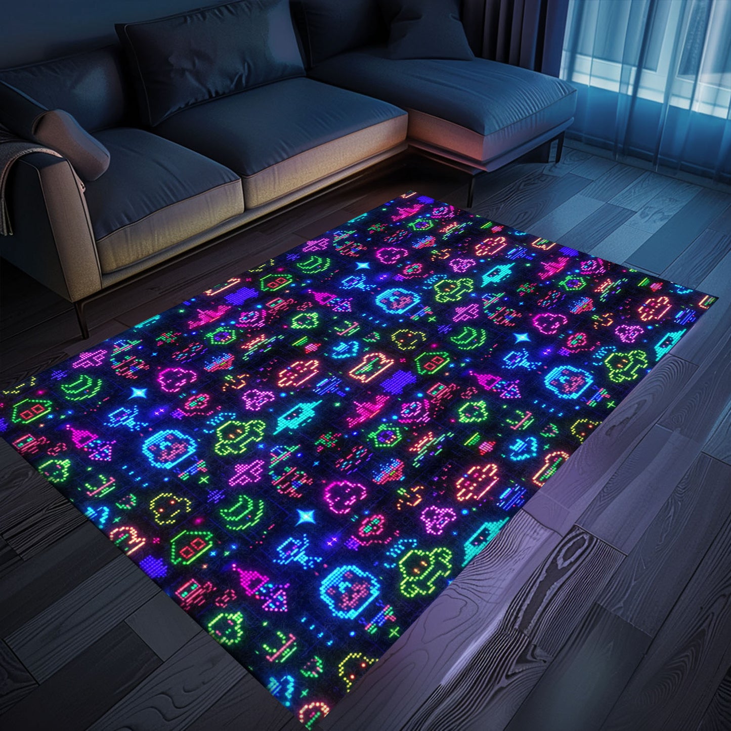 Dark and Neon 80s Arcade NES Game 8bit Rugs: The Ultimate Gift for Video Game Enthusiasts, Arcade Decor, Gift for Gamers, Video Game Lovers G344