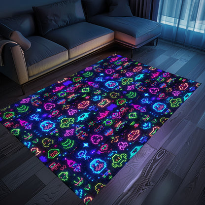 Dark and Neon 80s Arcade NES Game 8bit Rugs: The Ultimate Gift for Video Game Enthusiasts, Arcade Decor, Gift for Gamers, Video Game Lovers G344