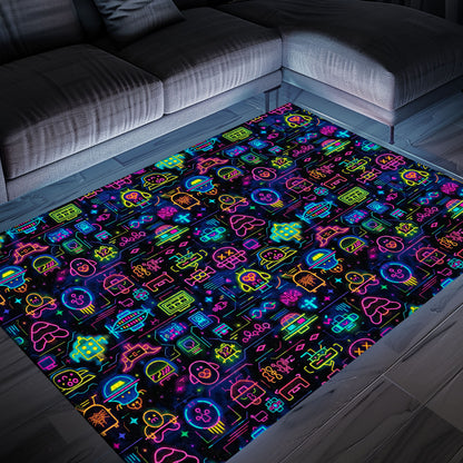 Transform Your Home Decor with Dark and Neon 80s Arcade NES Game 8bit Rugs: Perfect for Gamers, Arcade Decor, Gift for Gamers, Video Game Lovers G342