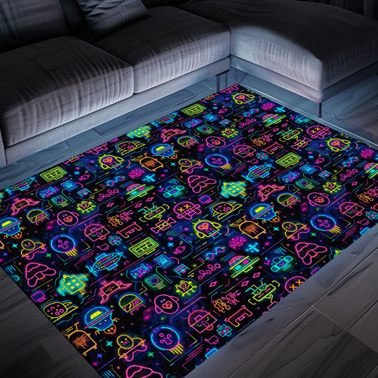 Transform Your Home Decor with Dark and Neon 80s Arcade NES Game 8bit Rugs: Perfect for Gamers, Arcade Decor, Gift for Gamers, Video Game Lovers G342