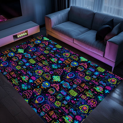 Transform Your Home Decor with Dark and Neon 80s Arcade NES Game 8bit Rugs: Perfect for Gamers, Arcade Decor, Gift for Gamers, Video Game Lovers G342