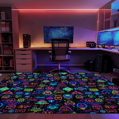 Transform Your Home Decor with Dark and Neon 80s Arcade NES Game 8bit Rugs: Perfect for Gamers, Arcade Decor, Gift for Gamers, Video Game Lovers G342