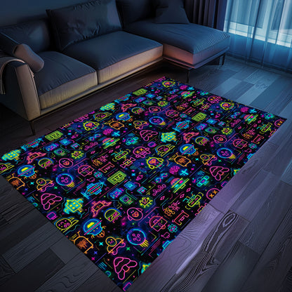 Transform Your Home Decor with Dark and Neon 80s Arcade NES Game 8bit Rugs: Perfect for Gamers, Arcade Decor, Gift for Gamers, Video Game Lovers G342