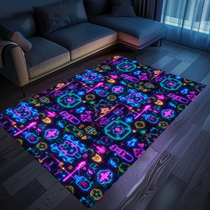 Elevate Your Gaming Space with Dark and Neon 80s Arcade NES Game 8bit Rugs for Living Room and Bedroom, Arcade Decor, Gift for Gamers, Video Game Lovers G341