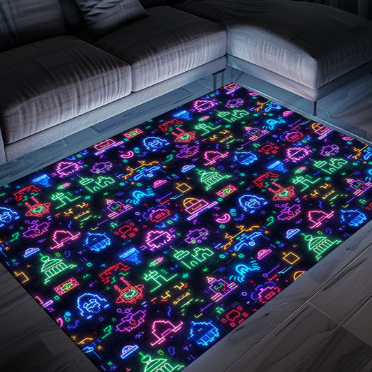 Spruce Up Your Living Room and Bedroom with Dark and Neon 80s Arcade NES Game 8bit Rugs, Arcade Decor, Gift for Gamers, Video Game Lovers G349