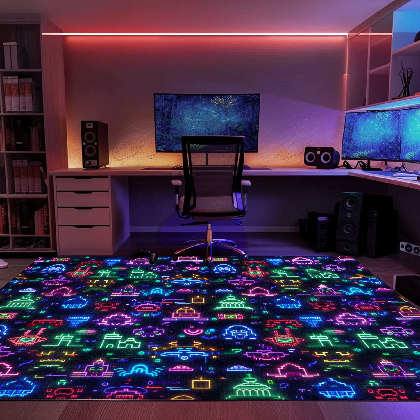 Spruce Up Your Living Room and Bedroom with Dark and Neon 80s Arcade NES Game 8bit Rugs, Arcade Decor, Gift for Gamers, Video Game Lovers G349