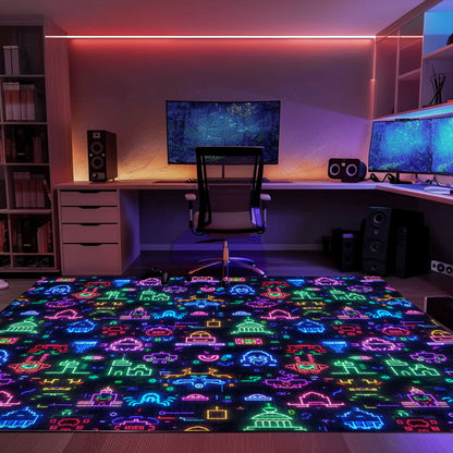 Spruce Up Your Living Room and Bedroom with Dark and Neon 80s Arcade NES Game 8bit Rugs, Arcade Decor, Gift for Gamers, Video Game Lovers G349