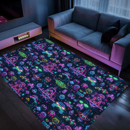 Dark and Neon 80s Arcade NES Game 8bit Rugs: Enhance Your Home Gaming Experience, Arcade Decor, Gift for Gamers, Video Game Lovers G336