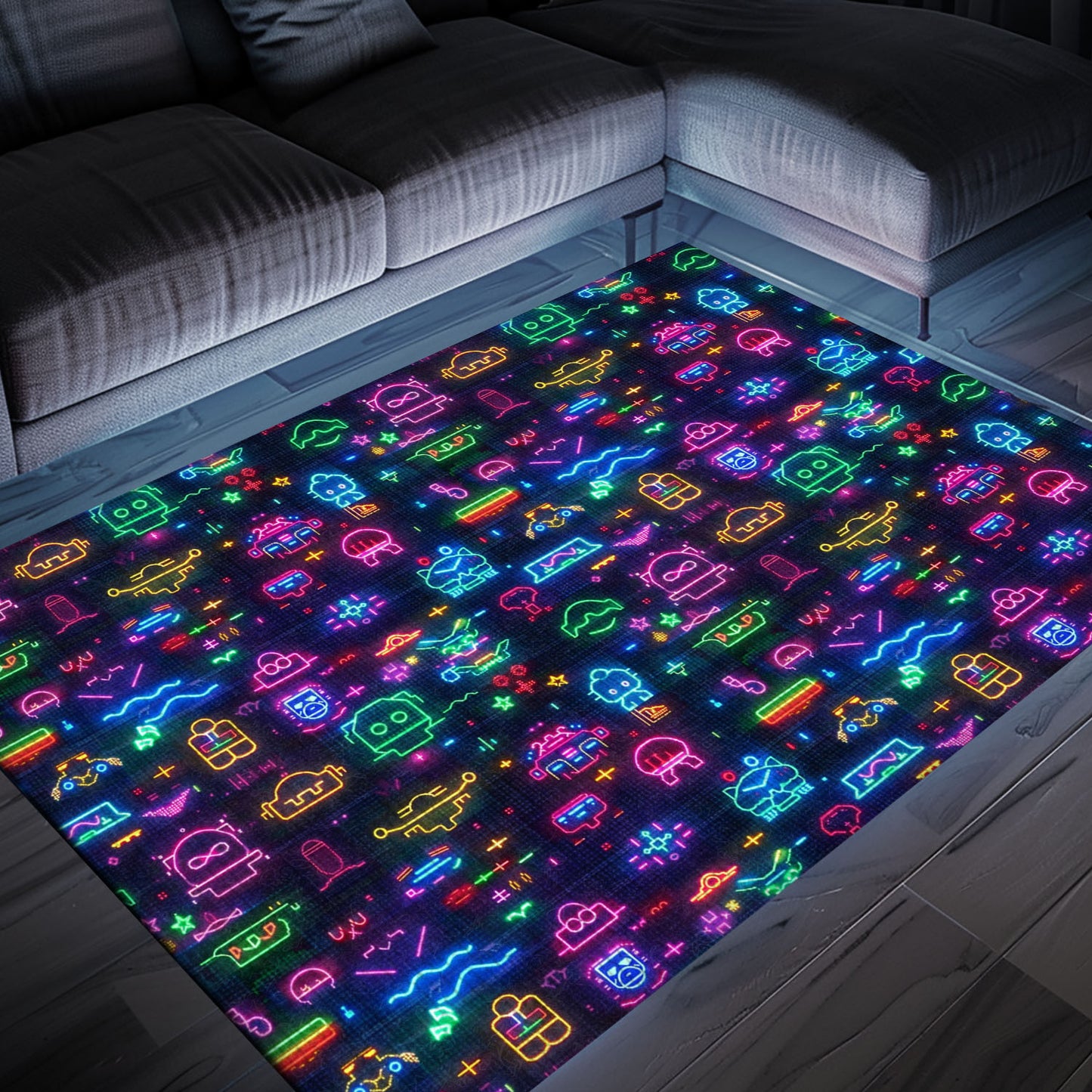 Dark and Neon 80s Arcade NES Game 8bit Rugs Home Decor Perfect for Gamers, Arcade Decor, Gift for Gamers, Video Game Lovers G335