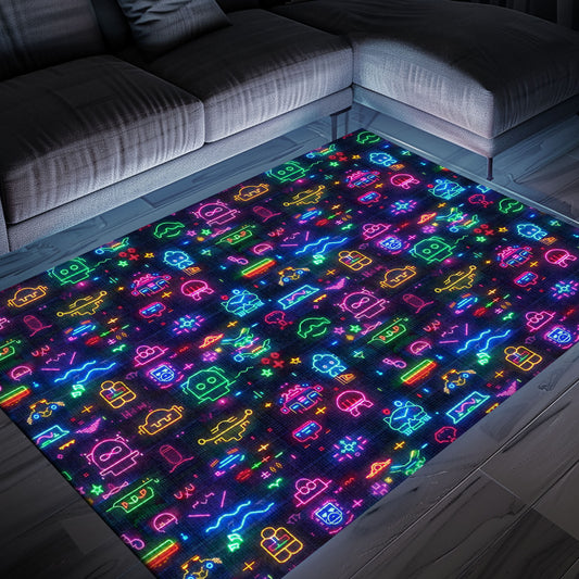 Dark and Neon 80s Arcade NES Game 8bit Rugs Home Decor Perfect for Gamers, Arcade Decor, Gift for Gamers, Video Game Lovers G335