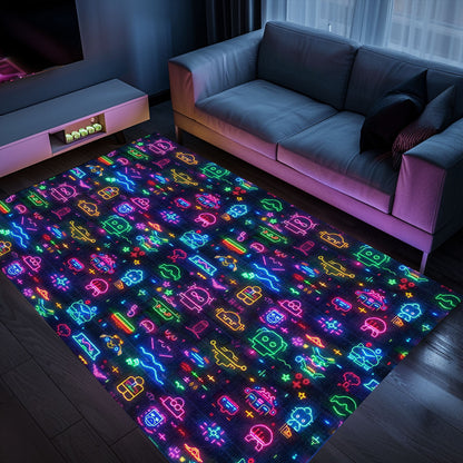 Dark and Neon 80s Arcade NES Game 8bit Rugs Home Decor Perfect for Gamers, Arcade Decor, Gift for Gamers, Video Game Lovers G335