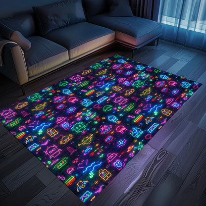 Dark and Neon 80s Arcade NES Game 8bit Rugs Home Decor Perfect for Gamers, Arcade Decor, Gift for Gamers, Video Game Lovers G335