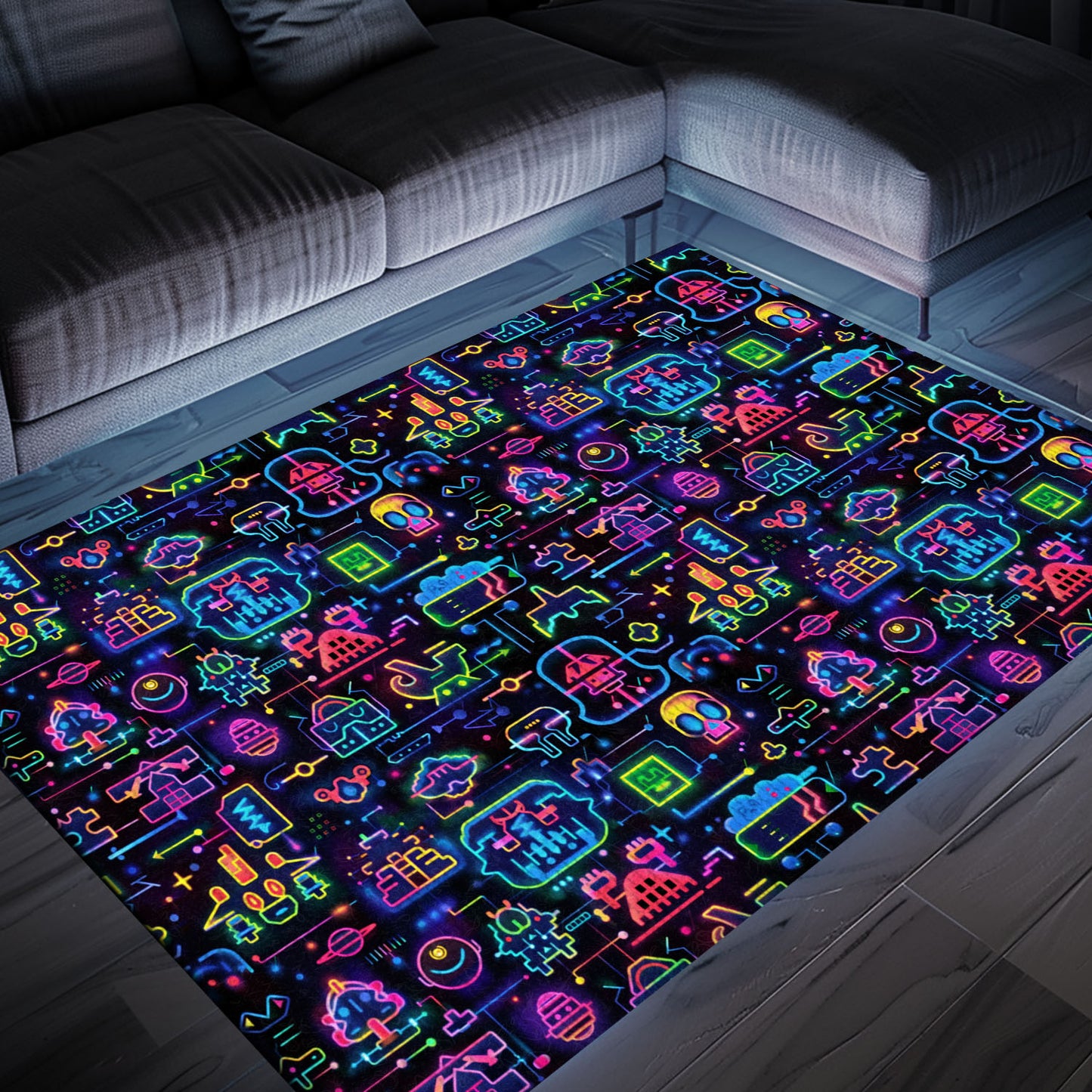 Dark and Neon 80s Arcade NES Game 8bit Rugs: A Stylish and Fun Gift for Any Occasion, Arcade Decor, Gift for Gamers, Video Game Lovers G334