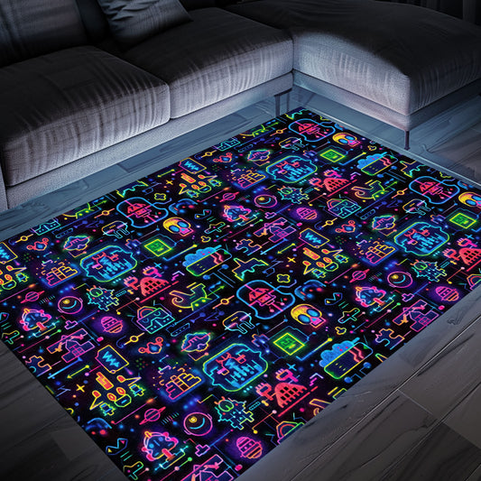 Dark and Neon 80s Arcade NES Game 8bit Rugs: A Stylish and Fun Gift for Any Occasion, Arcade Decor, Gift for Gamers, Video Game Lovers G334