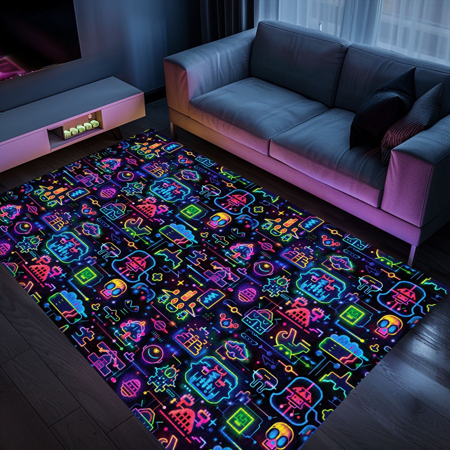 Dark and Neon 80s Arcade NES Game 8bit Rugs: A Stylish and Fun Gift for Any Occasion, Arcade Decor, Gift for Gamers, Video Game Lovers G334