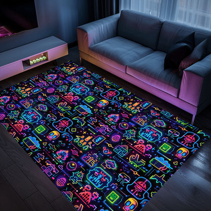 Dark and Neon 80s Arcade NES Game 8bit Rugs: A Stylish and Fun Gift for Any Occasion, Arcade Decor, Gift for Gamers, Video Game Lovers G334