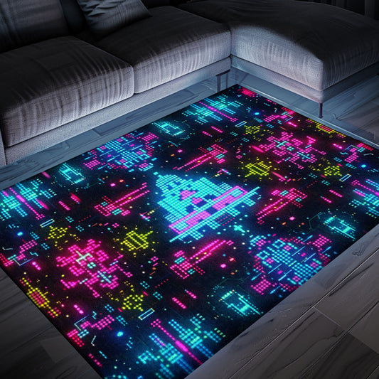 Transform Your Living Space with Dark and Neon 80s Arcade NES Game 8bit Rugs for Gamers, Arcade Decor, Gift for Gamers, Video Game Lovers G333