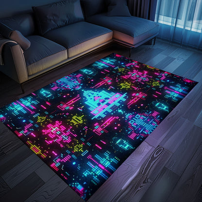 Transform Your Living Space with Dark and Neon 80s Arcade NES Game 8bit Rugs for Gamers, Arcade Decor, Gift for Gamers, Video Game Lovers G333