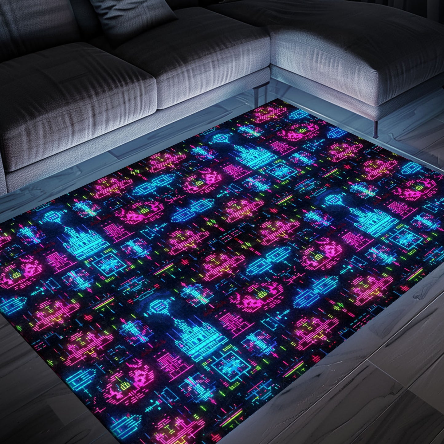 Dark and Neon 80s Arcade NES Game 8bit Rugs: The Ultimate Retro Gaming Décor Addition, Arcade Decor, Gift for Gamers, Video Game Lovers G332