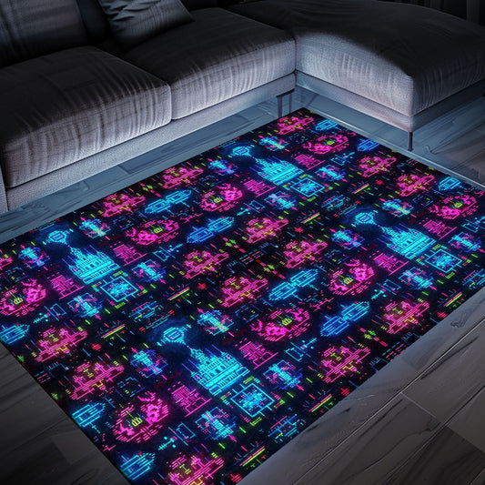 Dark and Neon 80s Arcade NES Game 8bit Rugs: The Ultimate Retro Gaming Décor Addition, Arcade Decor, Gift for Gamers, Video Game Lovers G332
