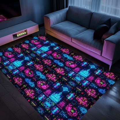 Dark and Neon 80s Arcade NES Game 8bit Rugs: The Ultimate Retro Gaming Décor Addition, Arcade Decor, Gift for Gamers, Video Game Lovers G332