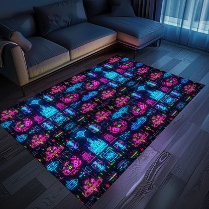 Dark and Neon 80s Arcade NES Game 8bit Rugs: The Ultimate Retro Gaming Décor Addition, Arcade Decor, Gift for Gamers, Video Game Lovers G332
