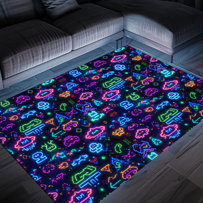 Elevate Your Décor with Dark and Neon 80s Arcade NES Game 8bit Rugs: Perfect for Any Space, Arcade Decor, Gift for Gamers, Video Game Lovers G331