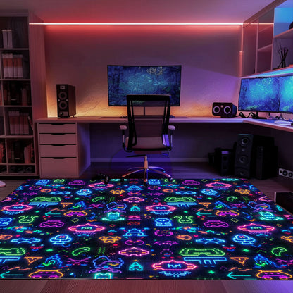 Elevate Your Décor with Dark and Neon 80s Arcade NES Game 8bit Rugs: Perfect for Any Space, Arcade Decor, Gift for Gamers, Video Game Lovers G331